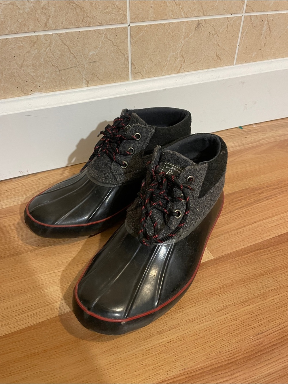 G.H. Bass & Co. Black and Gray Women's Winter Duck Boots with Red Trim